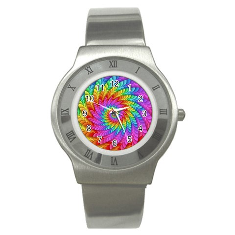 Psychedelic Rainbow Spiral Stainless Steel Watch from ArtsNow.com Front