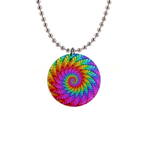 Psychedelic Rainbow Spiral 1  Button Necklace from ArtsNow.com Front