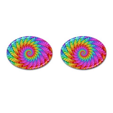 Psychedelic Rainbow Spiral Cufflinks (Oval) from ArtsNow.com Front(Pair)