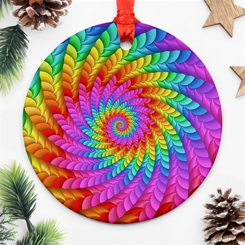 Psychedelic Rainbow Spiral Round Ornament (Two Sides) from ArtsNow.com Back