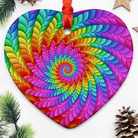 Psychedelic Rainbow Spiral Heart Ornament (Two Sides) from ArtsNow.com Front