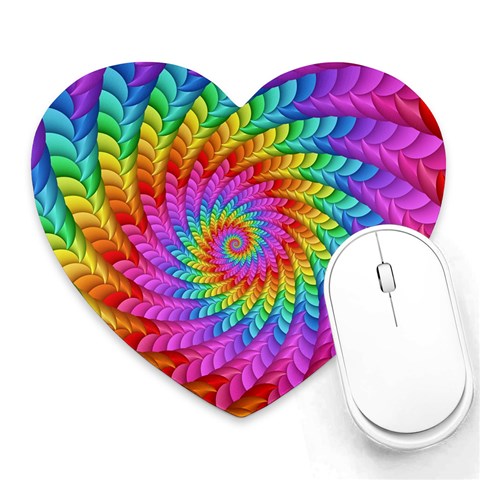 Psychedelic Rainbow Spiral Heart Mousepad from ArtsNow.com Front