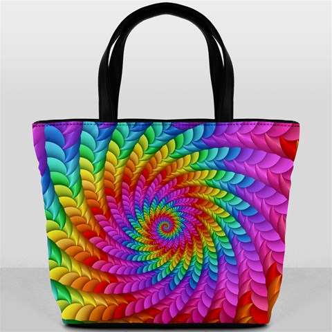 Psychedelic Rainbow Spiral Bucket Bag from ArtsNow.com Front