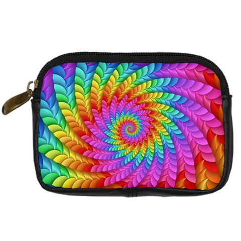 Psychedelic Rainbow Spiral Digital Camera Leather Case from ArtsNow.com Front