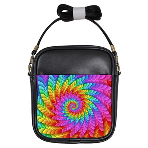 Psychedelic Rainbow Spiral Girls Sling Bag from ArtsNow.com Front