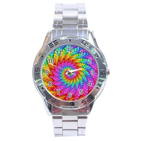 Psychedelic Rainbow Spiral Stainless Steel Analogue Watch from ArtsNow.com Front