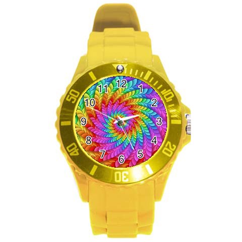 Psychedelic Rainbow Spiral Round Plastic Sport Watch (L) from ArtsNow.com Front