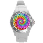 Psychedelic Rainbow Spiral Round Plastic Sport Watch (L)