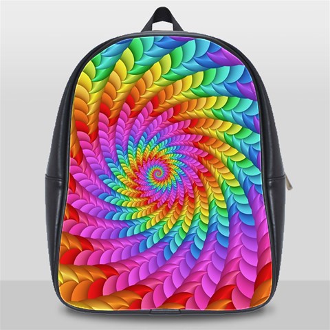 Psychedelic Rainbow Spiral School Bag (XL) from ArtsNow.com Front