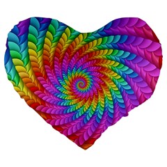 Psychedelic Rainbow Spiral Large 19  Premium Heart Shape Cushion from ArtsNow.com Front