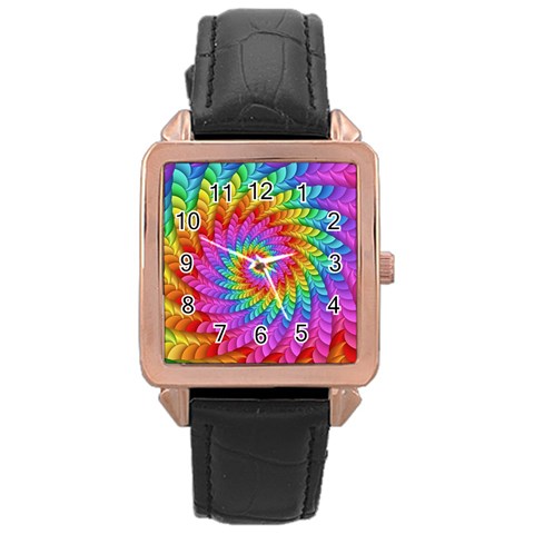 Psychedelic Rainbow Spiral Rose Gold Leather Watch  from ArtsNow.com Front