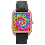 Psychedelic Rainbow Spiral Rose Gold Leather Watch 