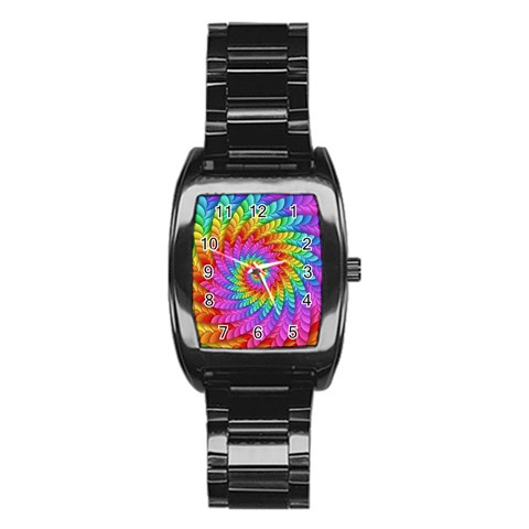 Psychedelic Rainbow Spiral Stainless Steel Barrel Watch from ArtsNow.com Front