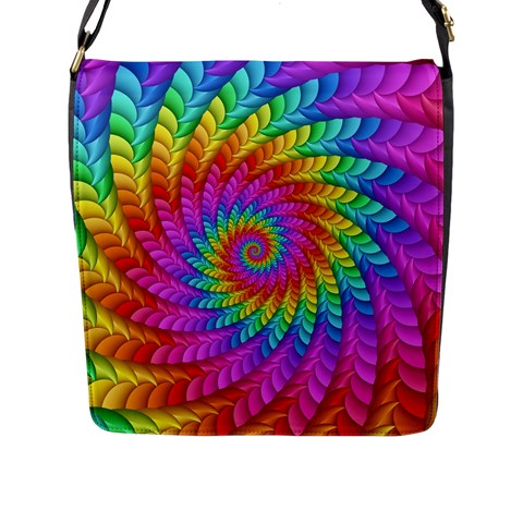 Psychedelic Rainbow Spiral Flap Closure Messenger Bag (L) from ArtsNow.com Front