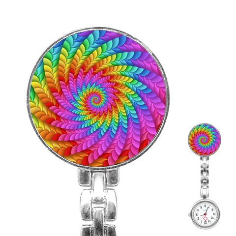 Psychedelic Rainbow Spiral Stainless Steel Nurses Watch from ArtsNow.com Front