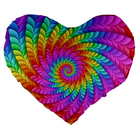 Psychedelic Rainbow Spiral Large 19  Premium Flano Heart Shape Cushion from ArtsNow.com Front