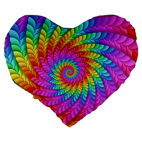 Psychedelic Rainbow Spiral Large 19  Premium Flano Heart Shape Cushion from ArtsNow.com Back