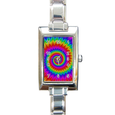 Psychedelic Rainbow Spiral Rectangle Italian Charm Watch from ArtsNow.com Front