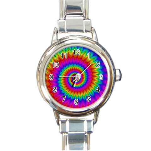 Psychedelic Rainbow Spiral Round Italian Charm Watch from ArtsNow.com Front