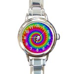 Psychedelic Rainbow Spiral Round Italian Charm Watch