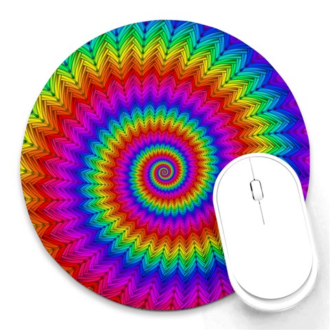 Psychedelic Rainbow Spiral Round Mousepad from ArtsNow.com Front