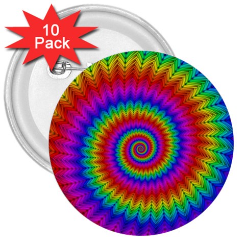 Psychedelic Rainbow Spiral 3  Button (10 pack) from ArtsNow.com Front