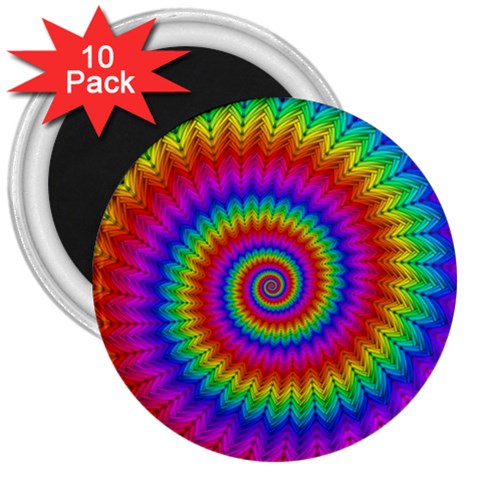 Psychedelic Rainbow Spiral 3  Magnet (10 pack) from ArtsNow.com Front