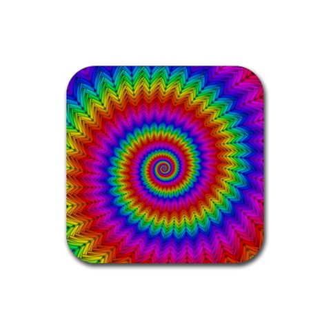 Psychedelic Rainbow Spiral Rubber Coaster (Square) from ArtsNow.com Front