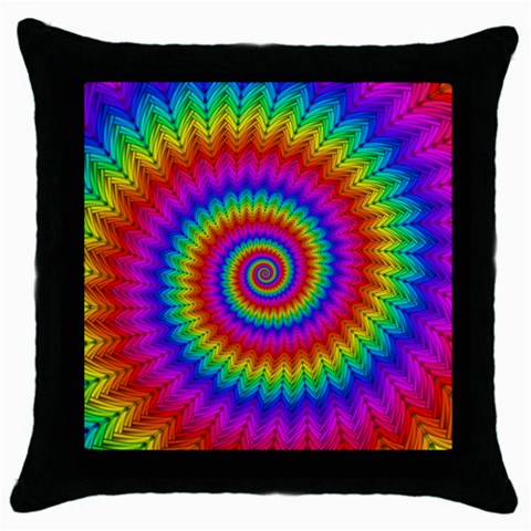 Psychedelic Rainbow Spiral Throw Pillow Case (Black) from ArtsNow.com Front