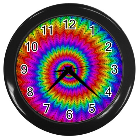 Psychedelic Rainbow Spiral Wall Clock (Black) from ArtsNow.com Front