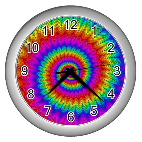 Psychedelic Rainbow Spiral Wall Clock (Silver) from ArtsNow.com Front