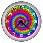 Psychedelic Rainbow Spiral Wall Clock (Silver)