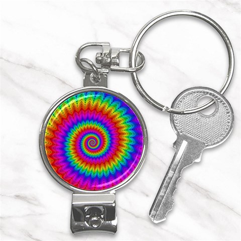 Psychedelic Rainbow Spiral Nail Clippers Key Chain from ArtsNow.com Front