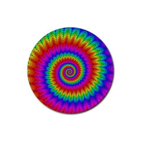 Psychedelic Rainbow Spiral Rubber Coaster (Round) from ArtsNow.com Front