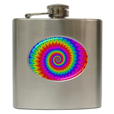 Psychedelic Rainbow Spiral Hip Flask (6 oz) from ArtsNow.com Front