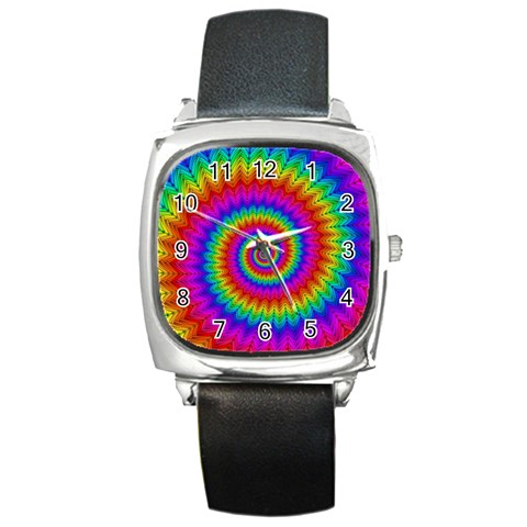 Psychedelic Rainbow Spiral Square Metal Watch from ArtsNow.com Front