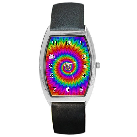 Psychedelic Rainbow Spiral Barrel Style Metal Watch from ArtsNow.com Front