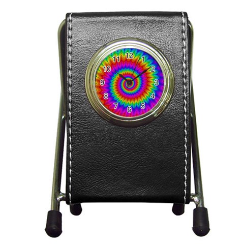 Psychedelic Rainbow Spiral Pen Holder Desk Clock from ArtsNow.com Front