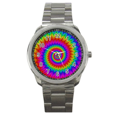 Psychedelic Rainbow Spiral Sport Metal Watch from ArtsNow.com Front