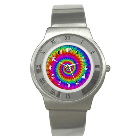 Psychedelic Rainbow Spiral Stainless Steel Watch from ArtsNow.com Front