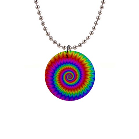 Psychedelic Rainbow Spiral 1  Button Necklace from ArtsNow.com Front