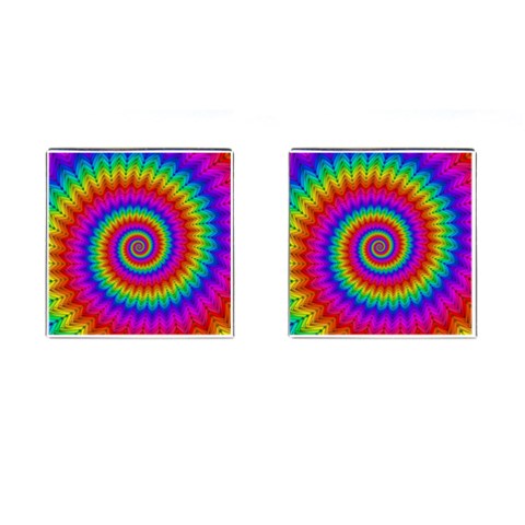 Psychedelic Rainbow Spiral Cufflinks (Square) from ArtsNow.com Front(Pair)