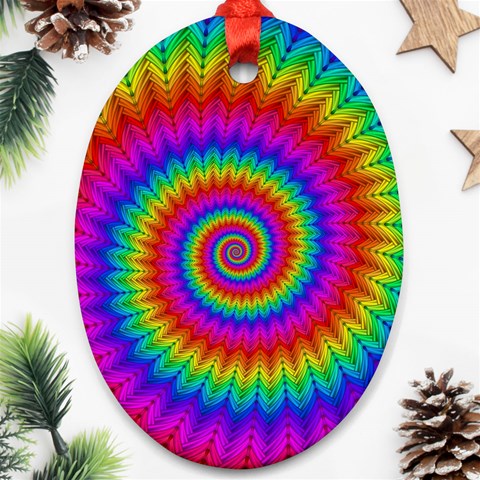 Psychedelic Rainbow Spiral Oval Ornament (Two Sides) from ArtsNow.com Front