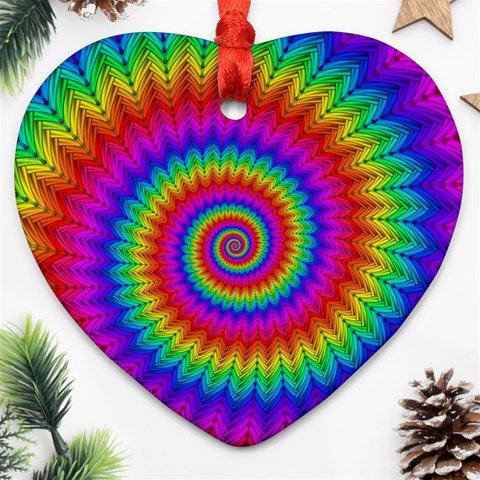 Psychedelic Rainbow Spiral Heart Ornament (Two Sides) from ArtsNow.com Front