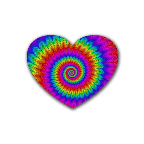 Psychedelic Rainbow Spiral Rubber Coaster (Heart) from ArtsNow.com Front