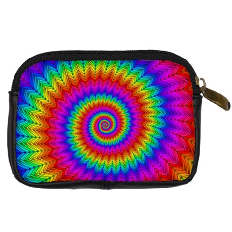 Psychedelic Rainbow Spiral Digital Camera Leather Case from ArtsNow.com Back