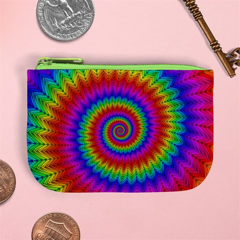 Psychedelic Rainbow Spiral Mini Coin Purse from ArtsNow.com Front