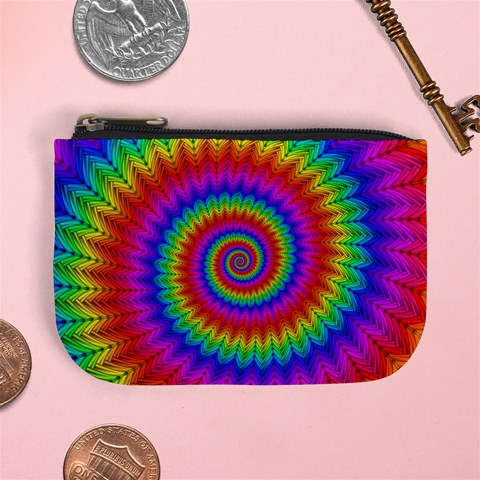 Psychedelic Rainbow Spiral Mini Coin Purse from ArtsNow.com Front