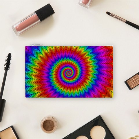 Psychedelic Rainbow Spiral Cosmetic Bag (Small) from ArtsNow.com Front