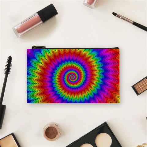 Psychedelic Rainbow Spiral Cosmetic Bag (Small) from ArtsNow.com Front